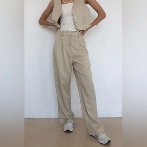 DONNI. Twill Pleated Pants Sand Large Womens Trousers